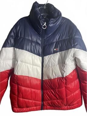 Tommy Hilfiger Puffer Ski Coat Women's Large Red Colorblock